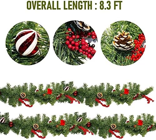 Nerosun 9FT Christmas Garland with 50LED Lights, Battery Operated Prelit Garland Christmas Decorations Timer 8 Mode, Artificial Outdoor Christmas Garland Greenery Pinecone for Indoor Door Decor - Image 2