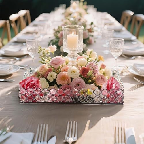 2 Pcs Silver Metal Crystal Mirror Tray - 11.2"x8.1" Table Centerpieces Tray, Multi-Functional Display for Flowers/Cupcakes/Jewelry, Vanity Organizer & Wedding Dessert Table Accent - Image 4