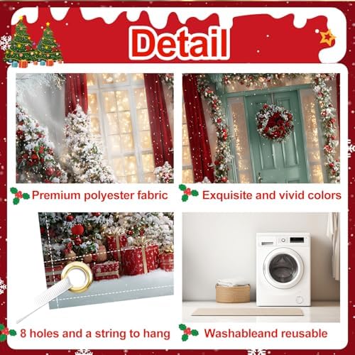 Christmas Garage Door Banner – Snowy Holiday Scene with Red Curtains, Decorated Trees & Gift Boxes – Outdoor Christmas Decoration - Image 5