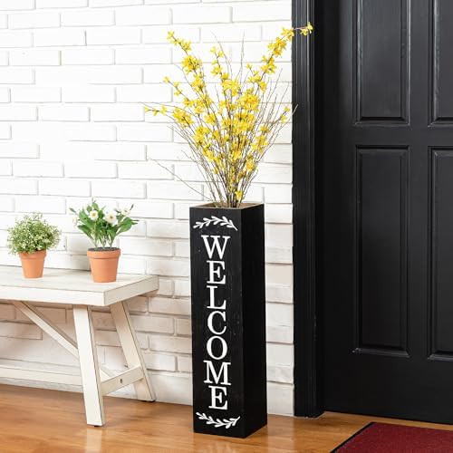 Glitzhome 2Pcs Wooden Welcome Porch Sign, Rustic Double Sided Box-shaped "WELCOME, PORCH" Porch Sign for Front Porch Decor, Black, 30"H - Image 6