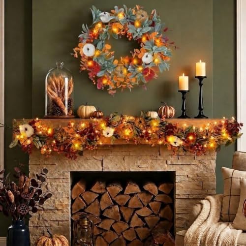 2PCS 6FT Fall Garland with Light(Pre-Lit) for Mantel, Arch, Indoor, Outdoor - Image 5