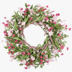 26" Spring Wreaths for Front Door Artificial Floral Wreath with Wildflowers Portulaca CHEAWRTZ Summer Easter Decorations for Indoor Outdoor Window Wall Farmhouse Porch Home Decor Cherry Blossom Pink by CHEAWRTZ