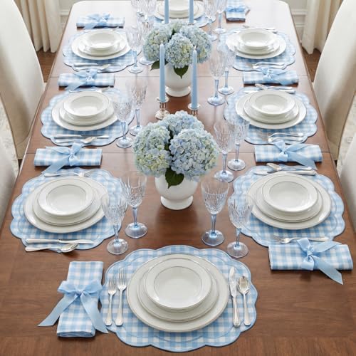 Breling 6 Set Gingham Placemat 17" x 13" Cotton Linen Placemat, Blue - Image 6