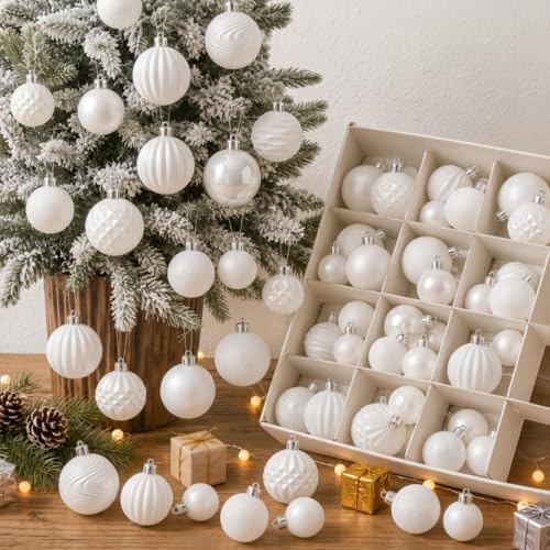 Lunmon 64 Pcs White Christmas Ball Ornaments Modern Xmas Tree Decorations by Lunmon