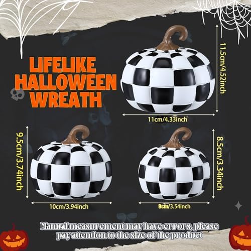 Weysat 3 Pcs Black and White Fall Pumpkins Resin Checkered Decor - Image 2