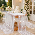 Fanqisi White Pearl Table Runner Floral Tulle Gauze Runner 10FT 4 Pack - Image 2
