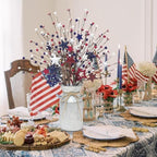 Uieke 4 Pcs 4th of July Decorations Patriotic Artificial Berry Stems Picks with Vase Red White Blue Star Shaped Berries Picks for Independence Day Party Supplies Table Home Office Party Decor - Image 5