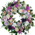 22" Artificial Flower Wreath Spring/Summer Floral Wreaths for Front Door with Roses Orchid Gardenia Dahlia Full and Elegant Decor for Inside Outside Wall Window Festival Party Wedding （White Purple） by idyllic