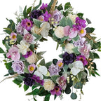 22" Artificial Flower Wreath Spring/Summer Floral Wreaths for Front Door with Roses Orchid Gardenia Dahlia Full and Elegant Decor for Inside Outside Wall Window Festival Party Wedding （White Purple） by idyllic