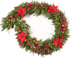 9Ft Poinsettias Pre-lit Christmas Garland 50 LED Lights Battery Operated,Holiday Decoration Fireplace Stairs Mantle Door Indoor Outdoor by AmerzestXmastree