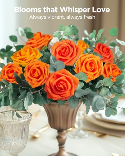 InnoGear Artificial Flowers, 100 Pcs Shades of Orange Rose Foam Fake Roses Bulk with Stems for Autumn Fall Decoration DIY Wedding Bouquets Centerpieces Bridal Shower Party Christmas Tree - Image 6