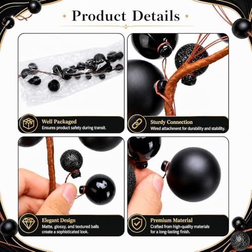 12ft Black Christmas Ball Garland Ornaments, Gothic Christmas Trees Garland - Image 3