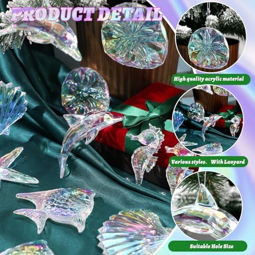 Geetery 15 Pcs Coastal Crystal Christmas Tree Ornaments Acrylic Ocean - Image 5