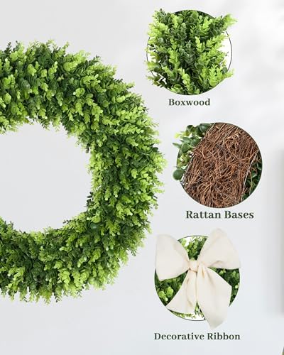 DDHS 32 inch Boxwood Wreath, Artificial Large Summer Wreaths for Front Door with Yellow Cloth can DIY Shaped, Spring or Summer Wreaths for Hanging in the Shop, Farmhouse, Roof Green Wreath Decoration - Image 3