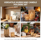 Rattan Boho Hurricane Candle Holder: Set of 2 Pillar Candle Holders with Glass Lanterns Cylinders—Farmhouse Decorative for Living Room, Table Centerpiece - Image 6