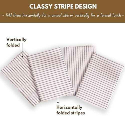Native Fab Cloth Napkins 18x18 inches, 100% Cotton Vintage Stripped Dinner Napkins, Set of 12, Soft Breathable Absorbent, Machine Washable Cloth Napkins, Blue Beige - Image 5