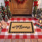 2pcs Christmas Welcome Mat for Front Door Layered Buffalo Plaid Outdoor Rug - Image 4
