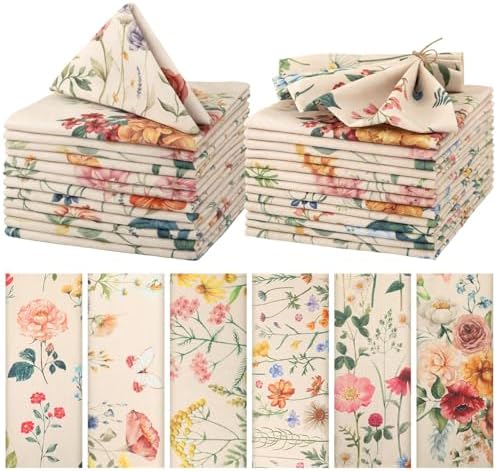 Funnymoom 24 Pcs Wildflower Floral Cloth Napkins Multicolored Reusable by Funnymoom