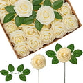 InnoGear Artificial Flowers, 50 Pcs Cream Foam Fake Roses Bulk with Stems for Decoration DIY Wedding Bouquets Centerpieces Bridal Shower Party Christmas Tree by InnoGear