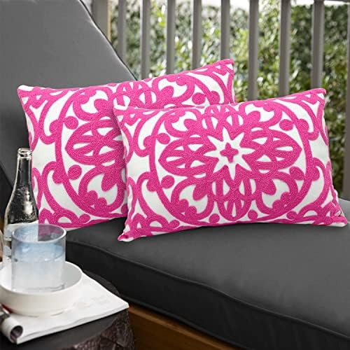 Alysheer Embroidered Lumbar Throw Pillow Cover 12"x 20" Set of 2, Hot Pink - Image 2