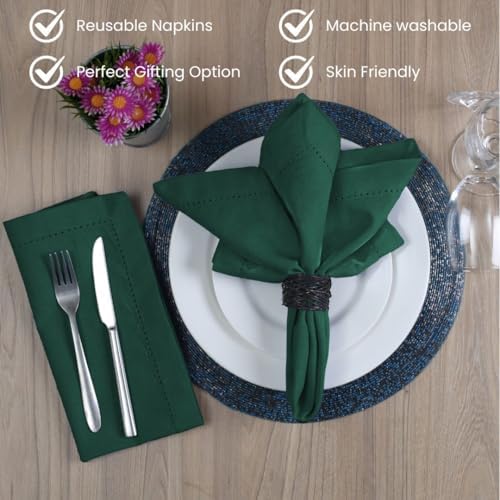 Hemstitch Cloth Dinner Napkins Cotton Set of 12 - Soft Durable Washable - Ideal for Farmhouse Parties Wedding Christmas - Perfect Everyday Use Table Cloth Napkins 18x18 Christmas Green - Image 4