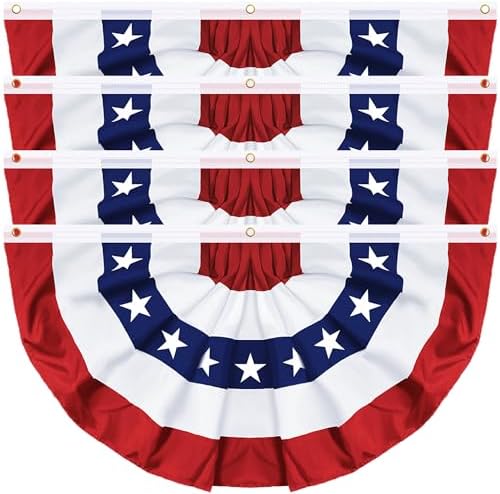 4 Pack 3x6 FT American Bunting Flag, USA Pleated Fan Flag Patriotic Half Fan Banner 4th of July Decorations Outdoor Memorial Day Decor Fourth July Independence Day Outside Red White and Blue Decor by REGTEB