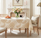 Cotton Damask Print Tablecloth with Scalloped Edge, Machine Washable, Golden Damask, 60 x 108 Inch Rectangle by Unknown