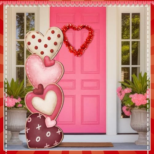 Yerliker 39 Inch Valentine's Day Stacked Heart for Home Front Porch Decor Wood Heart Outdoor Decor Valentine's Day Sign for Yard Front Door Garden Patio Outdoor - Image 4