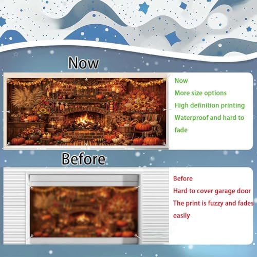 13X6Ft Fall Garage Door Cover Decorations, Autumn Pumpkin Rustic Fireplace Leaves Backdrop Door Cover Fall Thanksgiving Wall Banner Backdrop Background for Home Window Patio Yard - Image 6