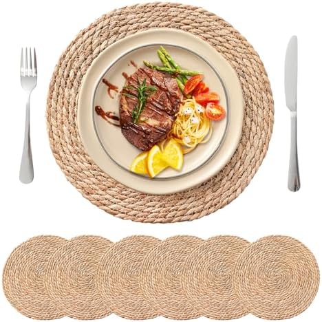13.8'' Round Woven Placemats Set of 6, Boho Wicker Chargers, Terrekraft by TerrekraftMakeLuxuryTraysAffordable