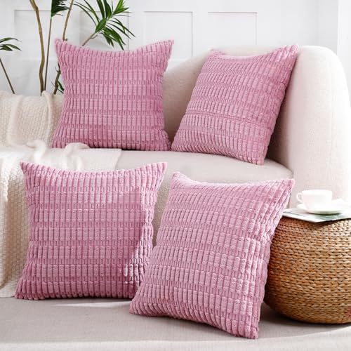 All Smiles BlushPink Decorative Throw Pillow Covers 18x18 Set of 4 Farmhouse Home Corduroy Square Cushion Case for Decor Living Room Couch Bed Sofa by AllSmiles