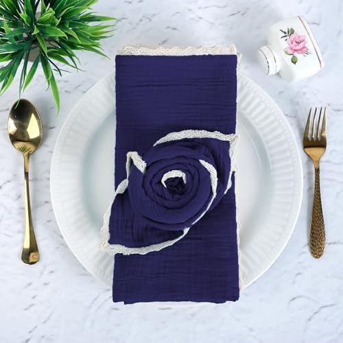 FINGERCRAFT Lace Cloth Napkin, Cotton Gauze, Set of 12, 20x20 in,Wetherblue by FINGERCRAFT