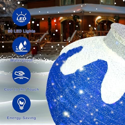 2 Pcs Outdoor Christmas Ornaments, Lighted Pop-Up Holiday Ball Decoration with 160 LED Lights, 8 Light Functions, Lighted Collapsible Christmas Outdoor Decorations for Yard, Patio, Home - Image 4