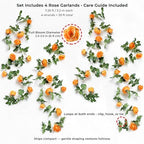 FiveSeasonStuff Warm Orange Artificial Rose Garlands, Four Separate Faux Flower Vines with Greenery - Image 4