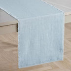 KINGSTONE 14 x 72 Inches Frayed Edge Table Runner, 270G Heavyweight Sand Washed Slub Texture Cotton Linen for Modern Farmhouse, Rustic Home Decorations Dining Room Wedding Boho Decor, Light Blue by KINGSTONE