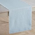 KINGSTONE 14 x 90 Inches Frayed Edge Table Runner, 270G Heavyweight Sand Washed Slub Texture Cotton Linen for Modern Farmhouse, Rustic Home Decorations Dining Room Wedding Boho Decor, Light Blue by KINGSTONE