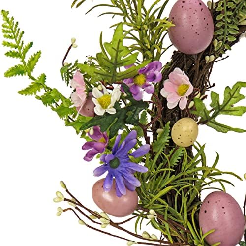 National Tree Company 22 in. Pink Eggs, Flowers and Ferns Easter Wreath, Artificial Spring Wreath with Pink & Pastel Easter Eggs, Indoor or Covered Outdoor Décor - Image 3