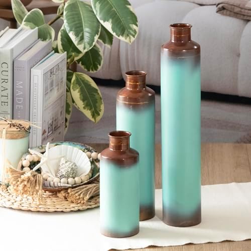 ANDALUCA Set of 3 Decorative Turquoise Bronze Vases - Image 2