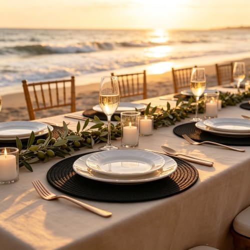 Round Placemats Set of 10, Cotton Woven Tablemats, Hot Pads for Kitchen, Jute Rattan Charger Plates for Dinner, Non Slip Heat Resistant Place Mats, 13.5'' Braided Placemat for Decor (Black Cotton) - Image 5