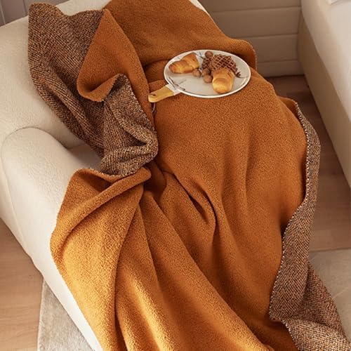 Burnt Orange Throw Blanket 50x70, Reversible Textured Fleece Blankets for Couch and Bed, Soft Warm Decorative Cozy Sofa Blanket for All Seasons - Image 2