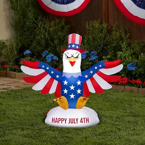 Gemmy Airblown Inflatable 4ft Independence Day Light Patriotic American Eagle Independence Day Yard Decor - Image 2
