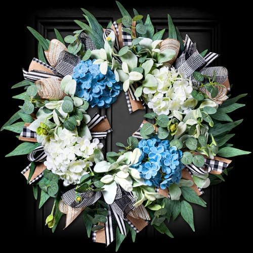 20-22" Hydrangea Wreath for Front Door Year Round, by SOOSUBELWREATH
