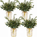 4 Sets Eucalyptus Mason Jar Centerpiece with LED Lights for Wedding by Tianxunewtig