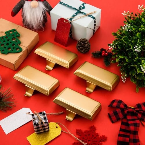6 Pack Christmas Stocking Holders Ornament Hooks Mantel Weighted Stocking Hangers Metal Hanging Hooks Heavy Duty Stocking Holders Bases for Mantel Fireplace Party Decoration (Gold, 6) - Image 4