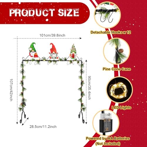 Sliner Christmas Stocking Holder with 12 Detachable Hooks 39.8 in Metal Stocking Holder Stand with String Lights, Freestanding Hangers Racks for Floor Fireplace Living Room(Classic) - Image 2