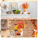 Thanksgiving Centerpieces for Tables Fall Table Decor 5 Pcs Artificial Pumpkins Maple Leaf Stems with Vase, String Lights and Wooden Sign Flowers Arrangements for Autumn Harvest Farmhouse Home Decor - Image 5