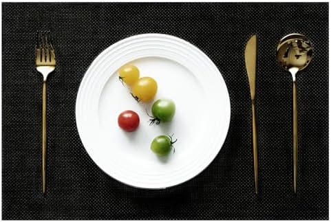 Placemats Set of 12 Vinyl/Plastic Woven Place Mats for Kitchen Table Indoor/Outdoor Washable Placemat Wipeable Dining Table Mats (Full Black,12) by Unknown
