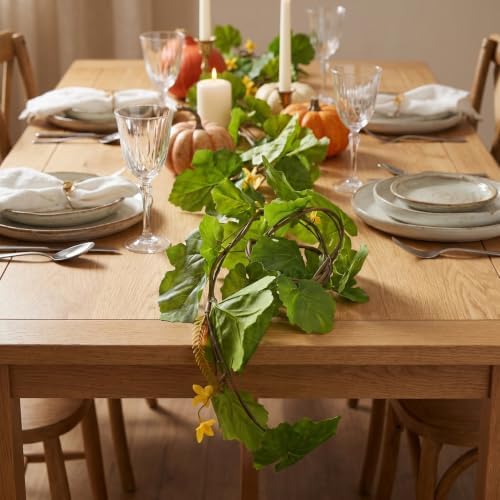 PRETYZOOM Faux Pumpkin Vine, Artificial Pumpkin Leaves Garland，66.92in - Image 4
