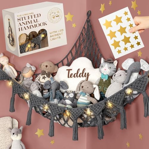 TIDYTEDS Macrame DreamLights Boho Stuffed Animal Storage Net or hammock Extra Large for Small or large Plushies. Plush Gray Toy Storage Holder - Image 2