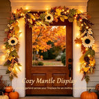 6FT Fall Garland with Lights, Artificial Sunflower Pumpkin Berry Pinecone Daisy Vine, Thanksgiving Autumn Harvest Home Decor for Mantle Porch Table Centerpiece - Image 4